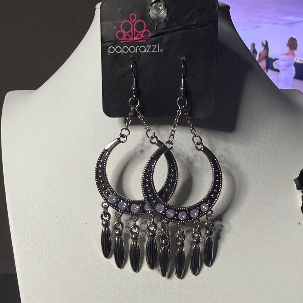Paparazzi Silver and Black Dangle Earrings